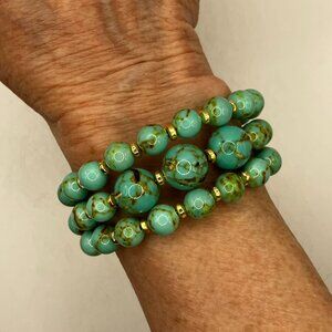 NEW Ocean Jade Gemstone Wrap Bracelet Gold Beaded Wrap Bracelet handmade